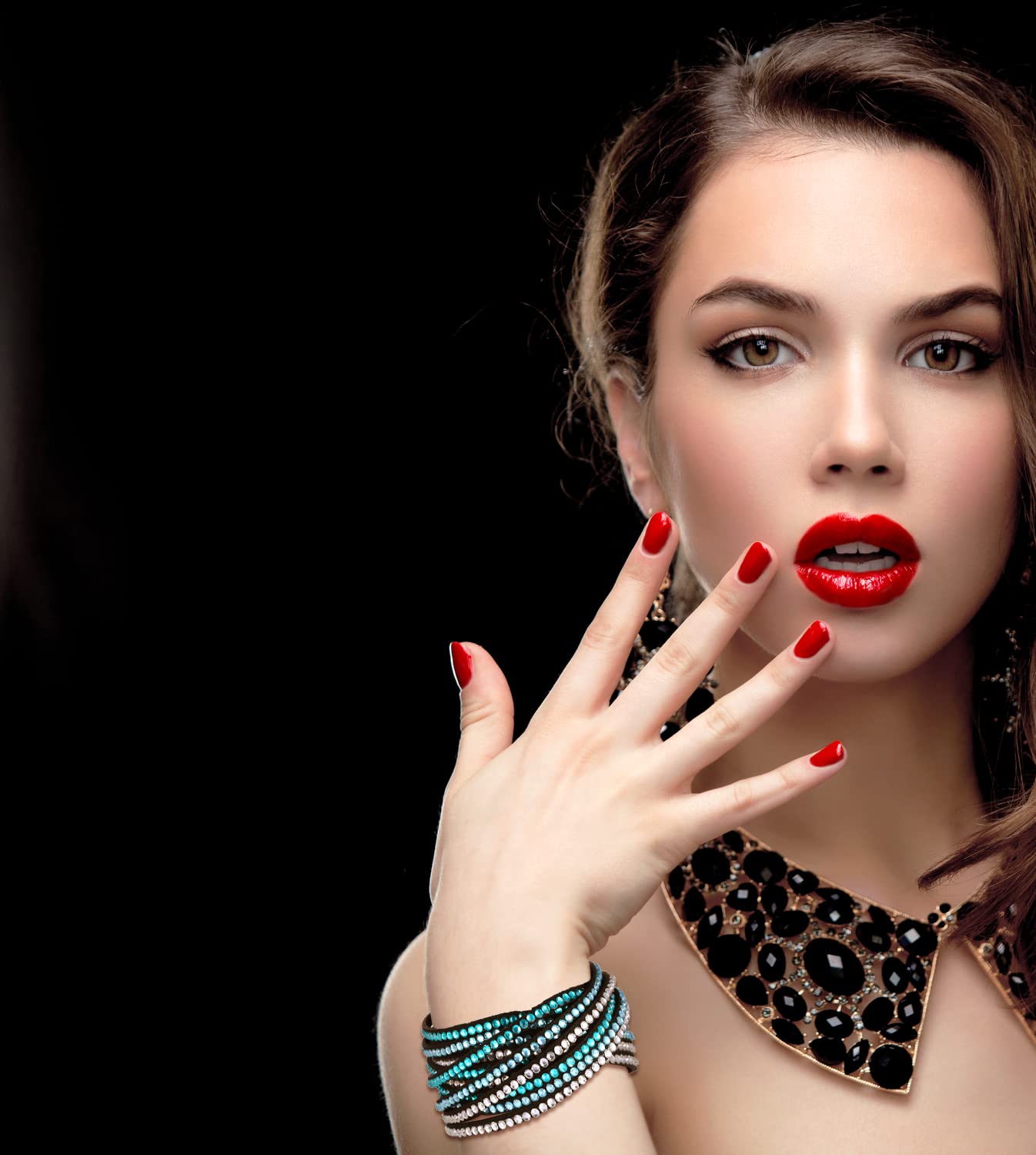 Barzel Leather Created Austrian Crystals Wrap Bracelets (Black with Blue & White Stones)