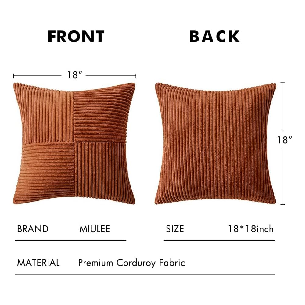 MIULEE Fall Rust Boho Decorative Throw Pillow Covers for Couch 18x18 Inch