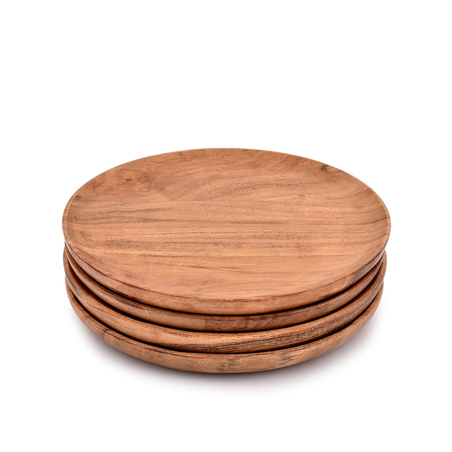 Acacia Wood Round Platters Set of 4 for Ottoman or Side Table, Charcuterie Board or Cheese Platter for Living Room (8" x 8" x 0.75")