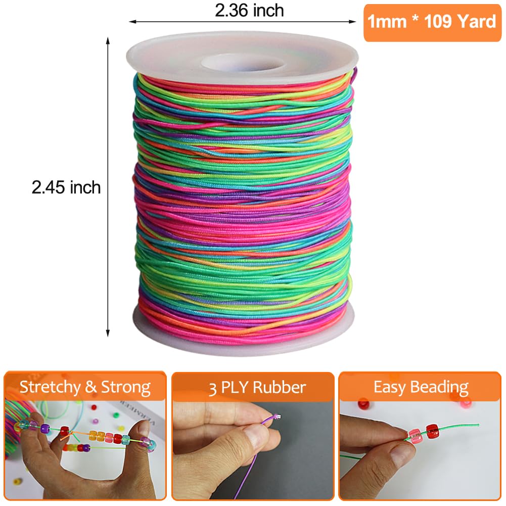 Ewparts 1mm 109 Yard Stretchy Bracelet String Elastic String for Bracelets Sturdy Rainbow Elastic String Elastic Cord for Jewelry Making, Bracelet Making,Necklaces, Beading and Crafts, 1.0mm