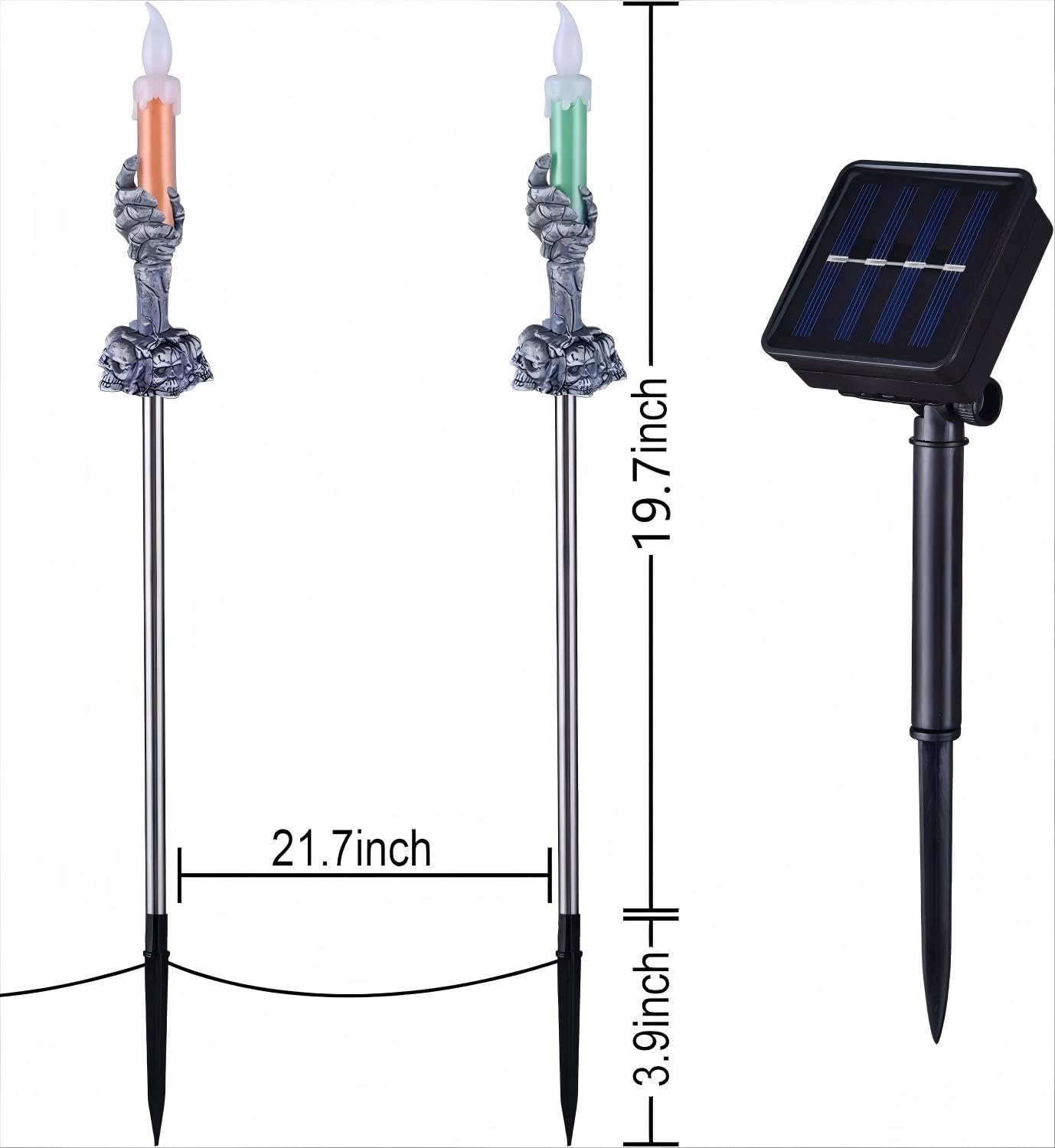 Halloween Decorations Outdoor, 5 Pack Solar Pathway Lights, LED Skull Black Hand Candle Holder, Outdoor Party Home Garden Porch Decor Orange & Green Lights