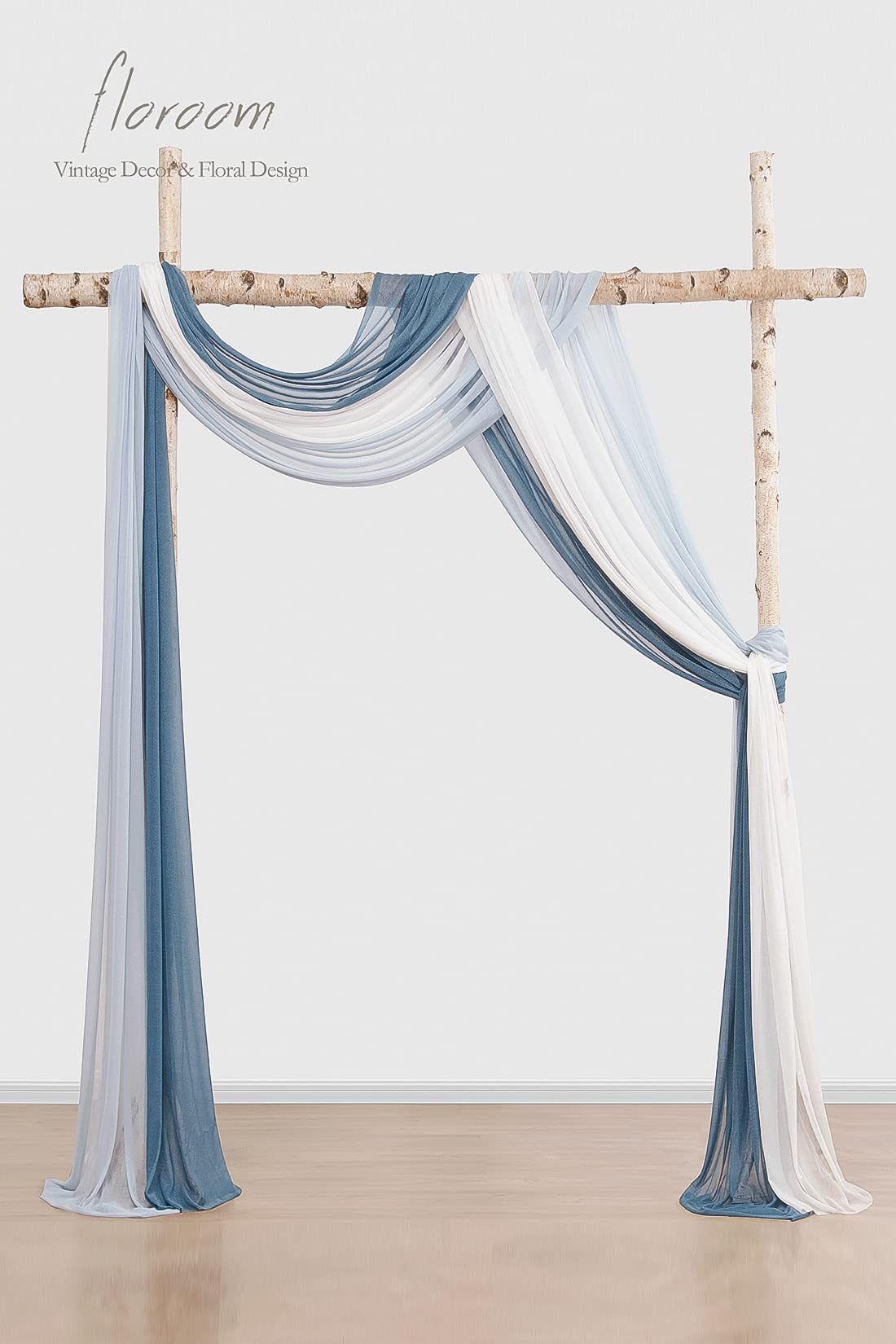 Wedding Arch Draping Fabric 3 Panels 20Ft Chiffon Fabric Drapes Arbor Drapery Wedding Ceremony Reception Swag Decorations (Dusty Blue +Powder Blue +White)
