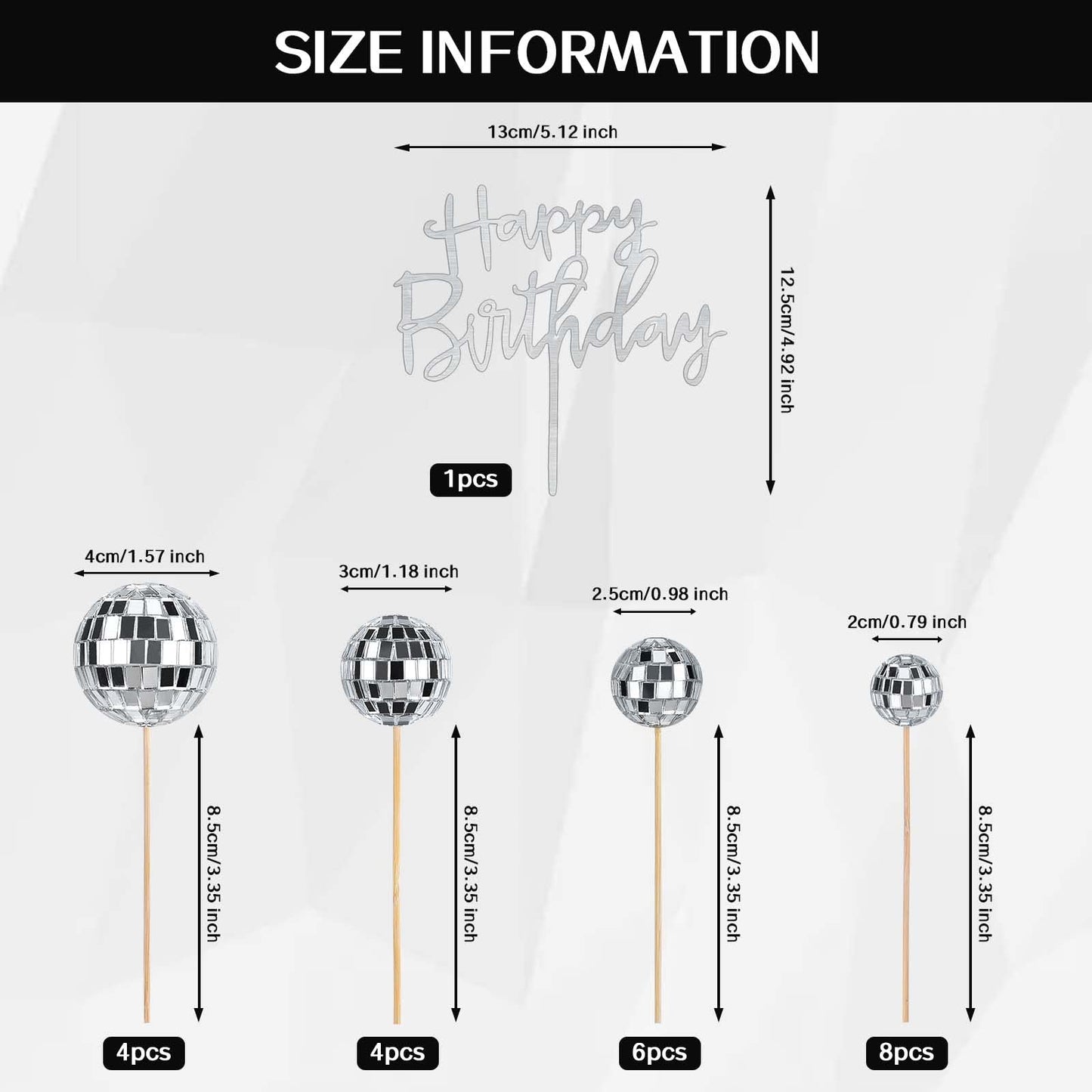 JOERSH 23pcs Disco Ball Cupcake Toppers Happy Birthday Cake Topper - 1970s Disco Ball Cake Picks Disco Theme Cake Decorations for Disco Theme Party 70s Disco Party Favor