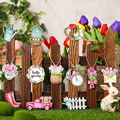 36 Pcs Spring Flower Wooden Ornaments Sunflower Tulip Lavender Tree Decoration Floral Gnome Hanging Wood Cutout Pastel Spring Decor for Home Small Tree Party(Sweet Spring)