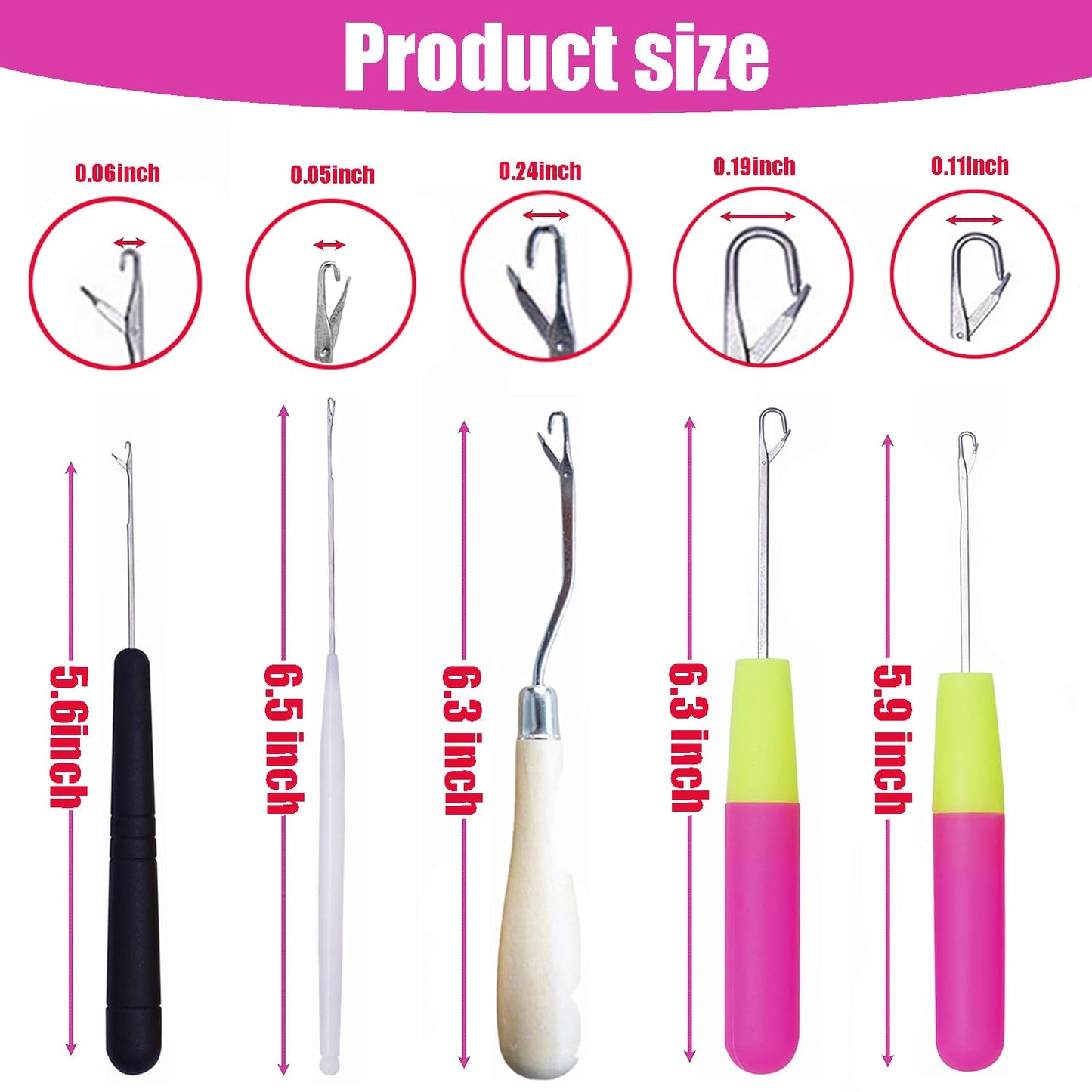 HAMIYELL Pack of 5 Different Sizes Latch Hook Crochet Needle Hook Tools for Braid Hair, Scarf Carpet Making and Other Crafts