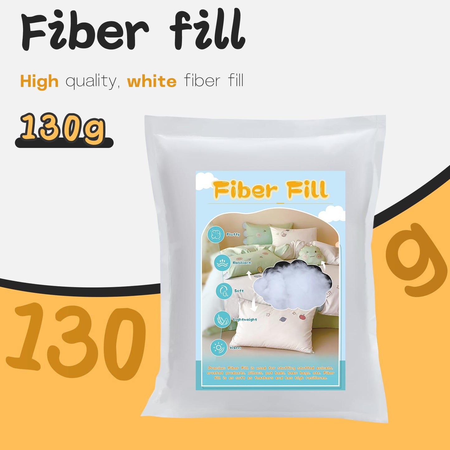 LUNARM 130g/4.6oz Polyfill Stuffing, Stuffing for Stuffed Animals, Polyester Stuffing High Resilience Polyfill for Crochet Animals and Handicrafts, Fiberfill Stuffing for DIY Craft