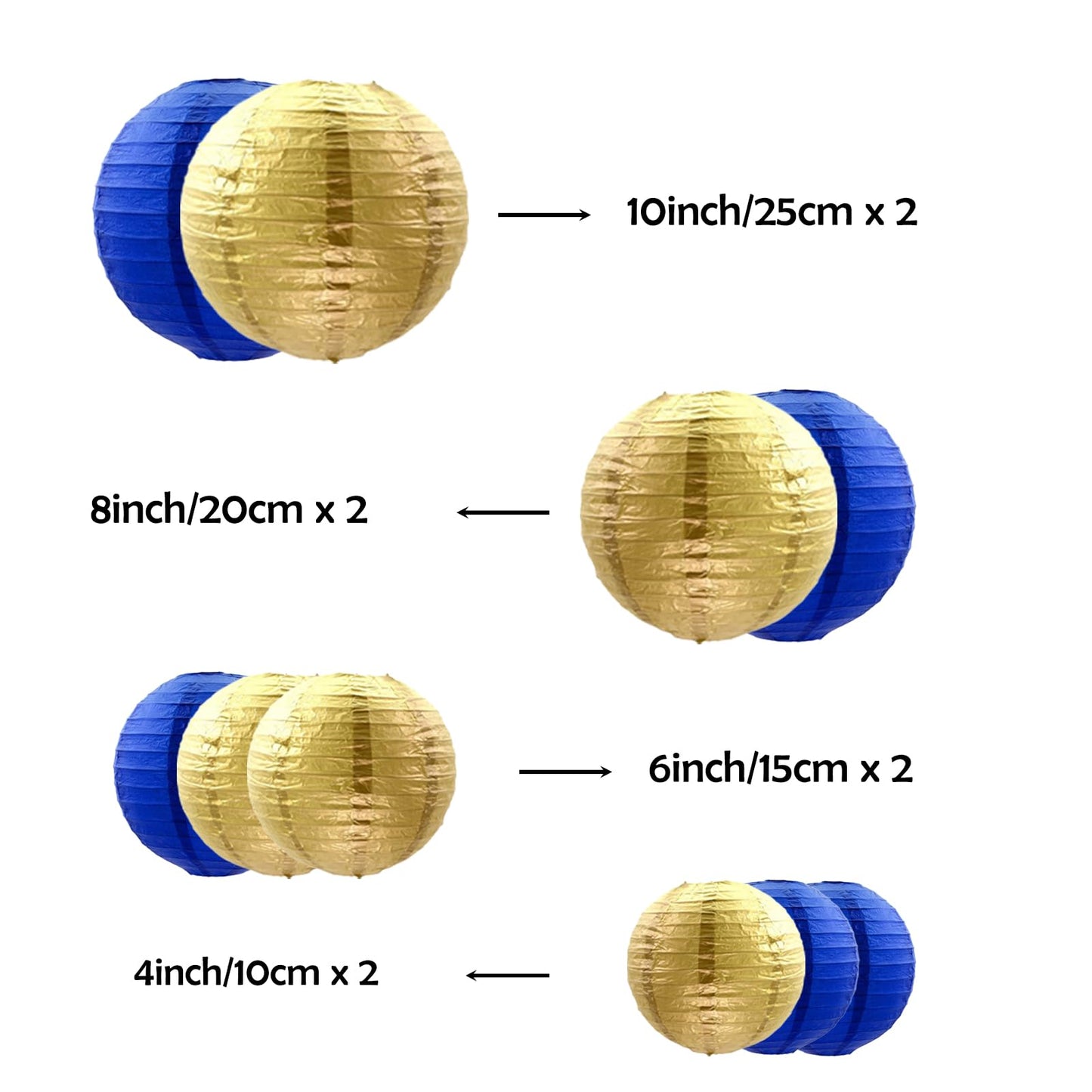 10Pcs Paper Lanterns,Blue Gold Round Hanging Tissue Paper Lanterns Decorations for Kids Birthday,Graduation,Ramadan,Eid Party Garden Home Decor