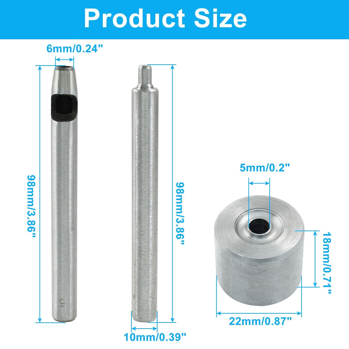 Litoexpe Eyelet Hole Punch Die Tool, 6mm Grommet Setter Hollow Punch (Includes Base & Ram) for Leather Craft Clothing Handbag Fabric Curtain DIY