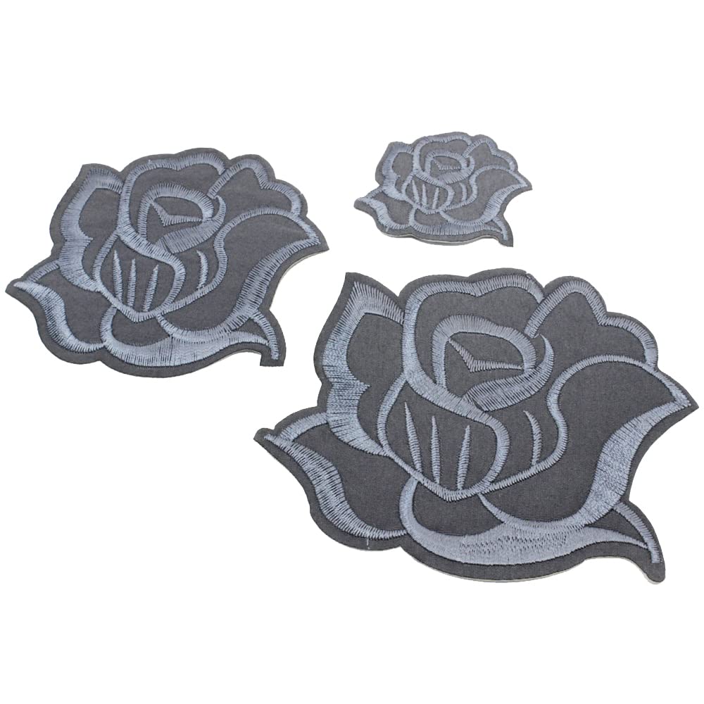 U-Sky Iron on Flower Patches, Embroidery Flower Iron-on Appliques for Clothing Backpacks Jeans Jackets (Deep Gray-3D)