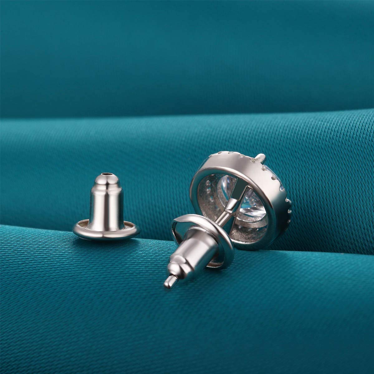 Catinee Locking Earring Backs for Studs, 14k Plated White Gold Earring Backs Secure, Hypoallergenic - 6pcs/3pair