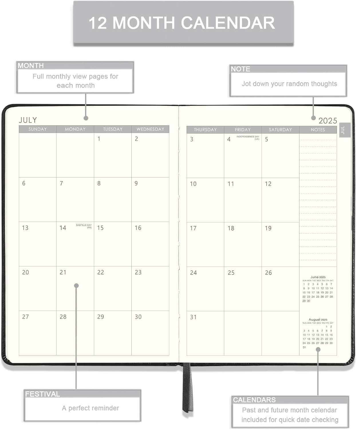 Planner 2025-2026 Weekly and Monthly with Stickers, 5.7" X 8.2", July 2025 - June 2026, 2025-2026 Calendar Planner, Pen Holder, Inner Pocket, 44 Notes Pages - Blue