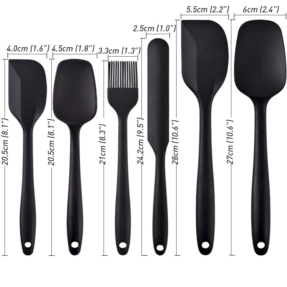 Newk Silicone Cooking Spatula Set, 6-Piece Set with One Piece Design, Nonstick Rubber Spatula Kitchen with Stainless Steel Core for Cooking, Baking, and Mixing - Black