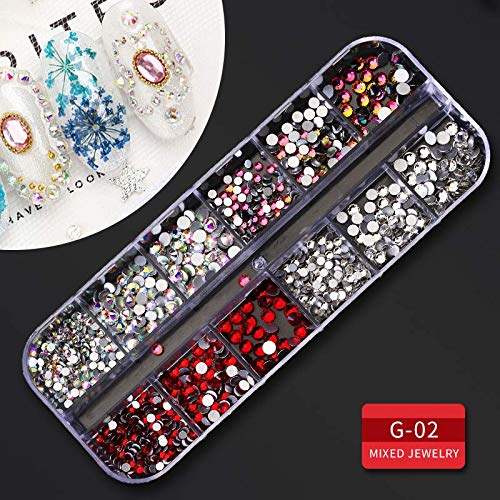 Artdone 9 boxes Nail Rhinestones,Nail Gems Nail Diamonds,Nail Art Studs Nail Crystals Nail Sequins for Nails Kit with 1 Tweezers and 3 Pen for Nail Art Supplies Accessories………