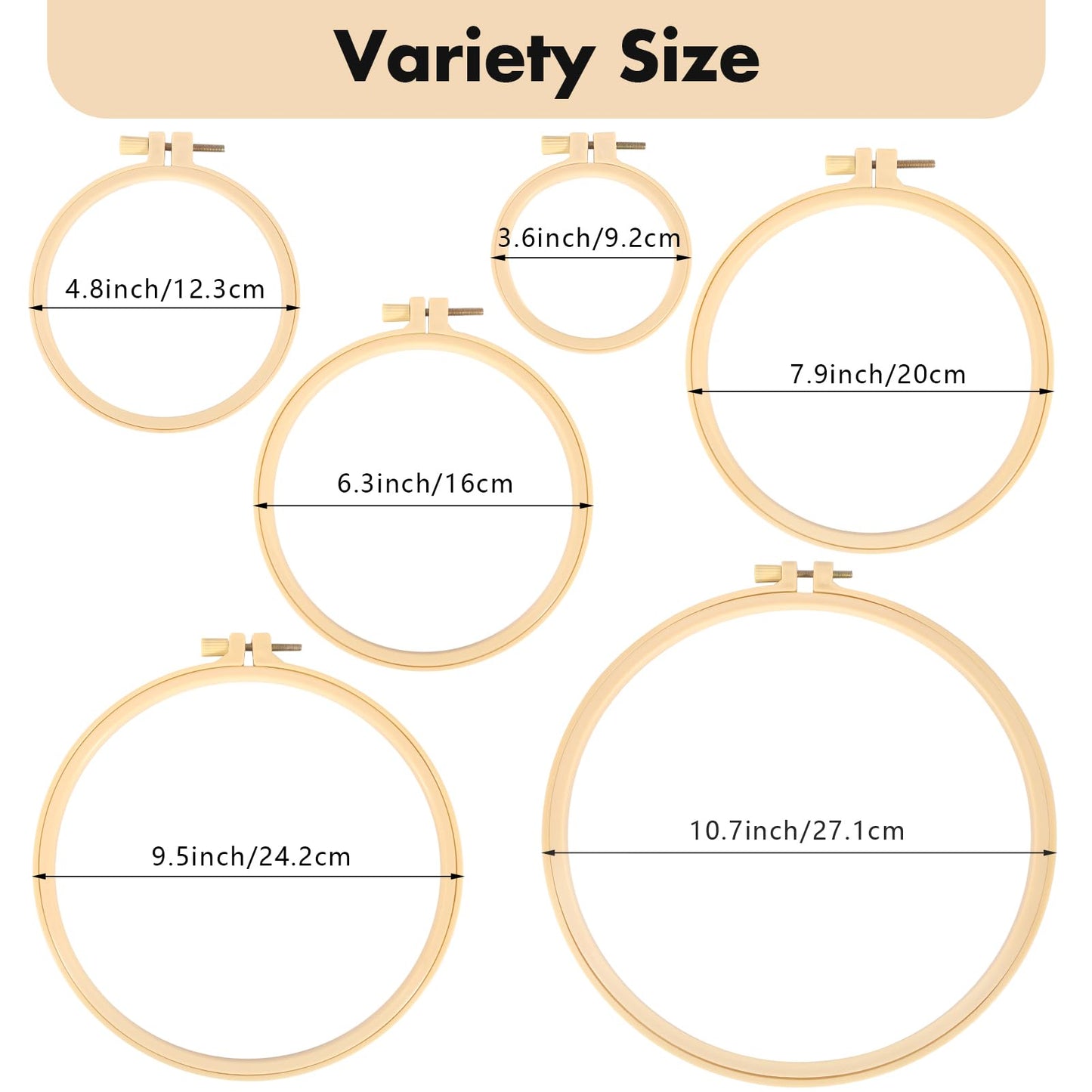 6 Pieces Embroidery Hoops 3 Inch to 10 Inch Cross Stitch Hoop Small Embroidery Hoop with 16 Pieces Needles for Embroidery