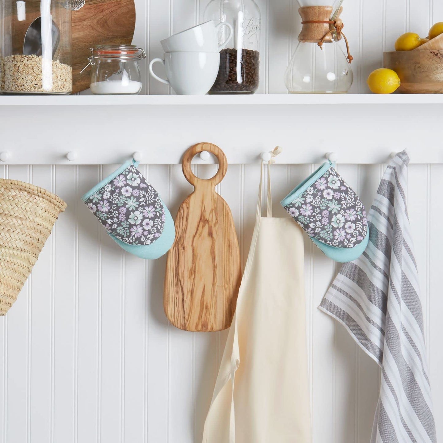 Ditsy Floral Mini Oven Mitt 2-Pack Set, Grey, 5.5"X8"