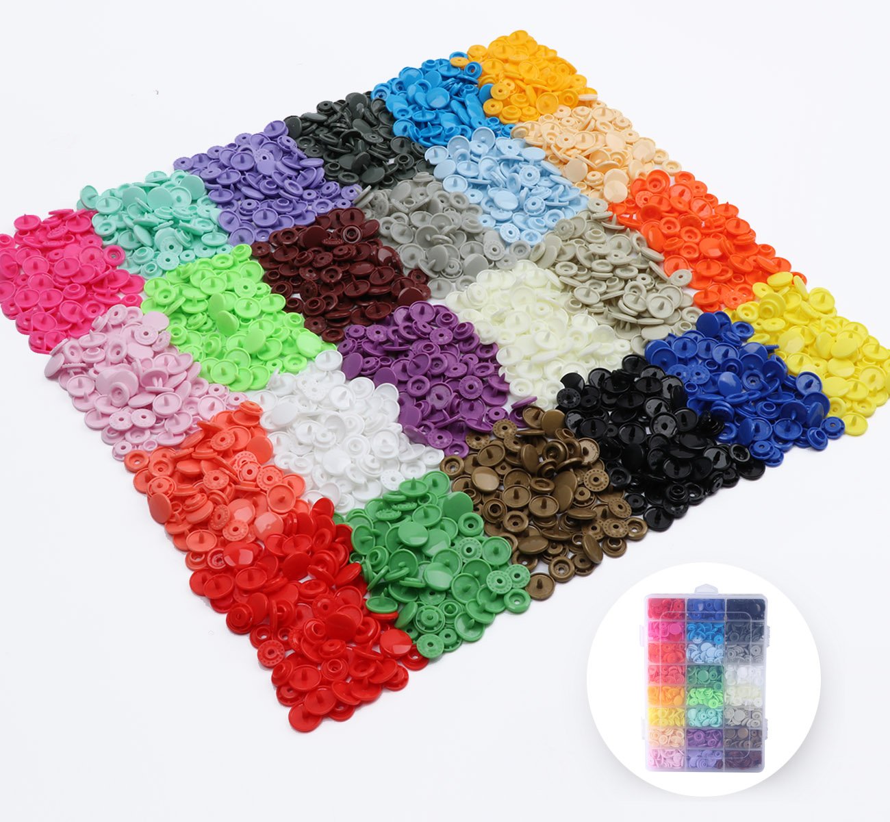 ilauke 408 Sets Plastic Snap Buttons, No-Sew T5 Snaps with Organizer Storage Case for Bibs Diapers Crafts
