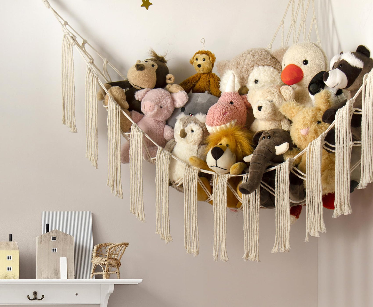Stuffed Animal Hammock Corner Storage with LED Light - Toy Hammock Large Plushie Net - Stuffed Animal Holder Hanging Organizer - Teddy Bear Hammock Room Decorations Preppy Toddler Kids Room Decor
