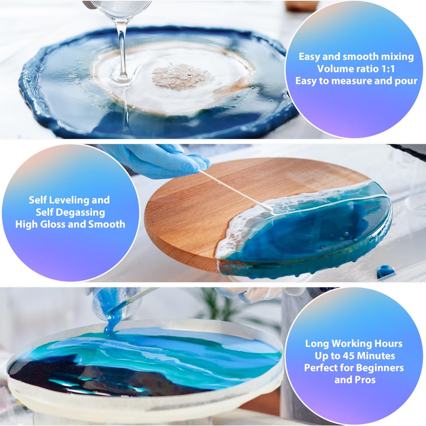32OZ Epoxy Resin, Crystal Clear, No Yellowing & No Bubbles, Self-Leveling Coating & Casting Resin for Table Tops, Molds, DIY Projects – 1:1 Ratio (16OZ x 2)