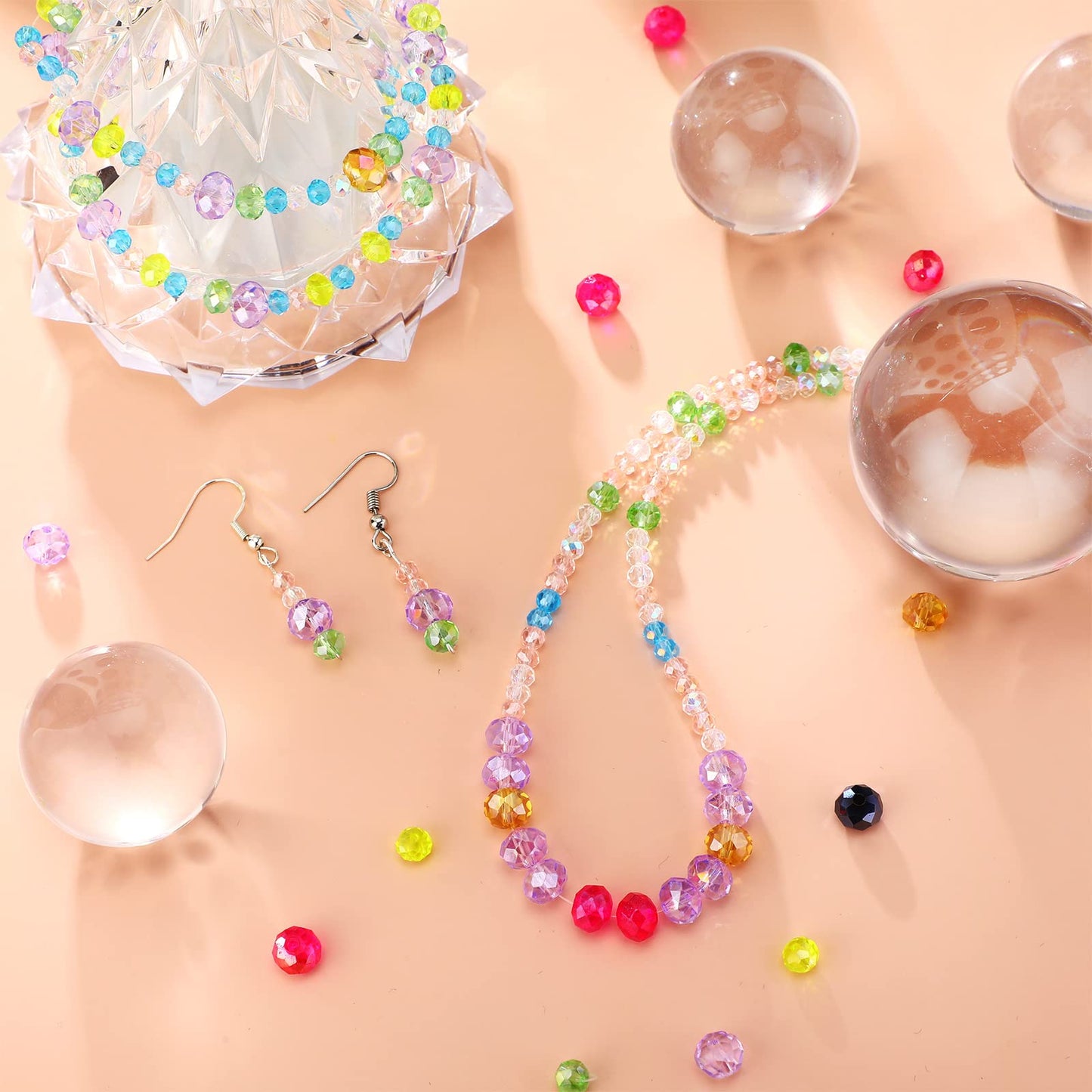 600 Pcs Crystal Glass Beads for Jewelry Making Bulk Faceted Gemstone Rondelle Loose Beads for Bracelet DIY Crafts 8 mm, 6 mm, 4 mm(Multi Color)