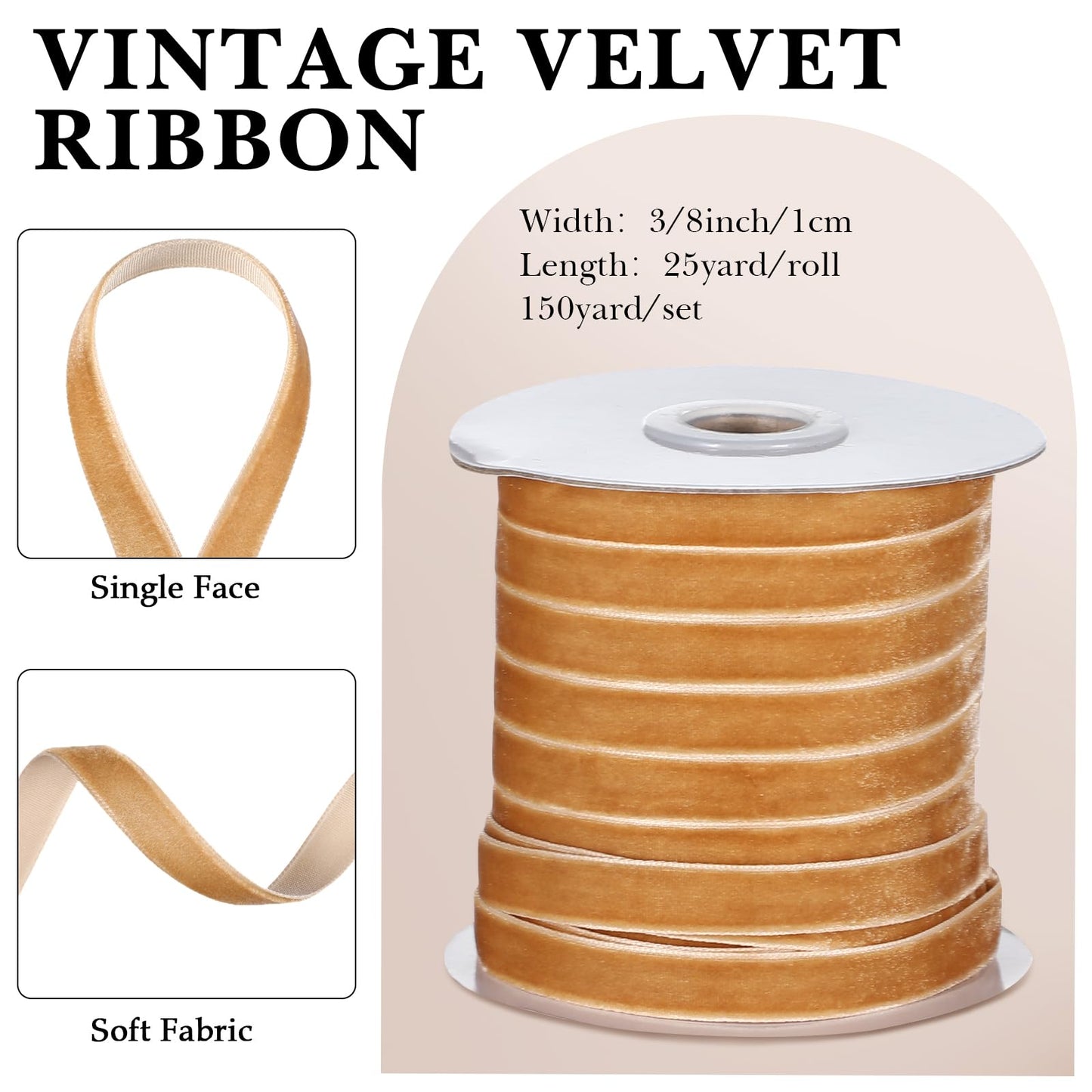 6 Rolls Velvet Ribbon 3/8 Inch Wide Total 150 Yards Single Face Thin Velvet Ribbon for Wrapping Gift, Valentine's Day Tree Garland Decoration Wreath Craft Bow Making