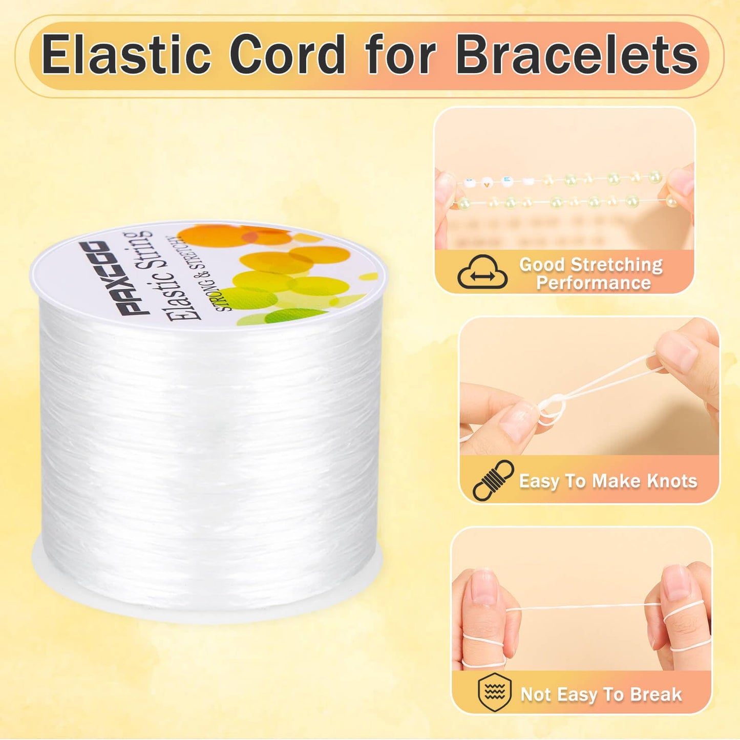 Paxcoo 1.4 mm Elastic Bracelet String Cord, White Stretch Bead Cord for Bracelet Making