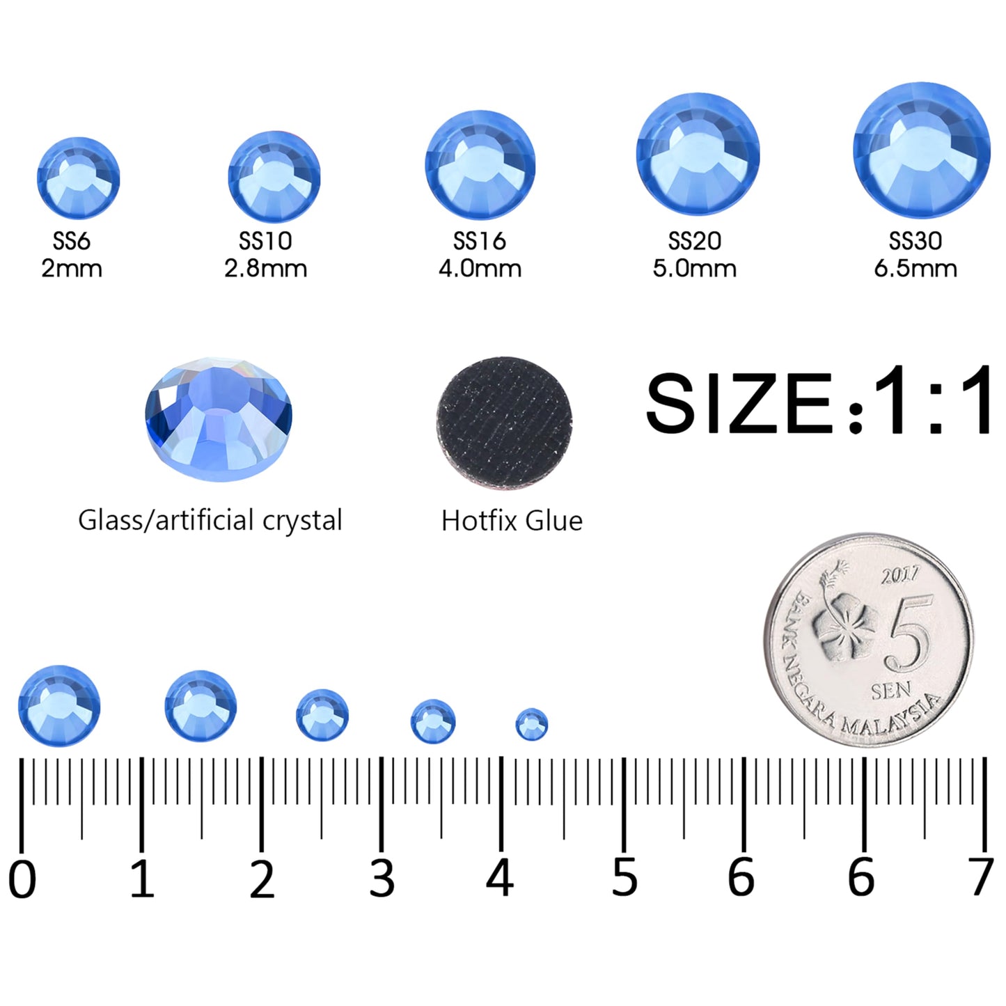 MEIBITE 6796PCS Light Blue Hotfix Rhinestones Crystal Stones Glass for Fabric Clothes Shirts Sparkly Flat Back Round with Tweezers and Picking Pen (SS6~SS30 Set)