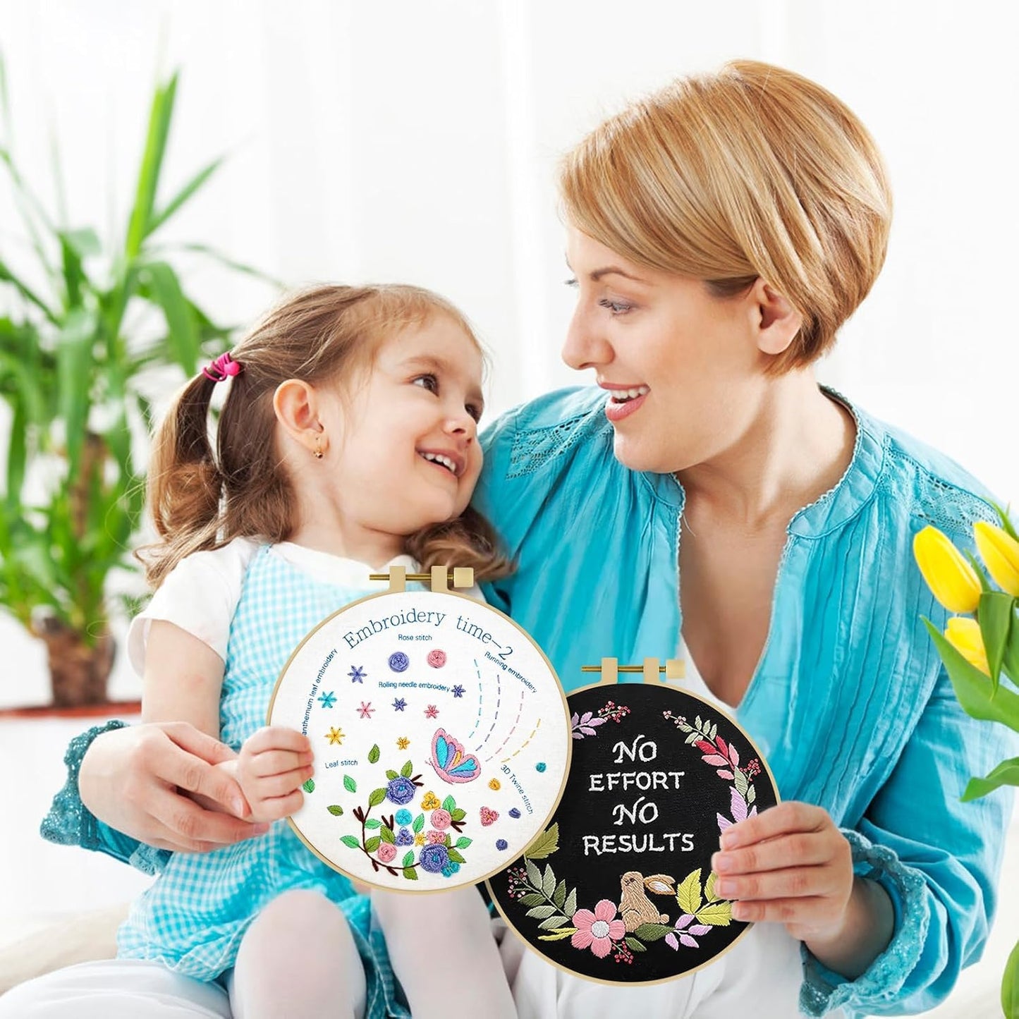 4 Pack Beginner Embroidery Kits for Adults DIY Starter Kit with 33 Stitch Techniques, Stamped Patterns, Embroidery Hoop, Colorful Threads, Tools, Step by Step Instructions & Video Tutorial