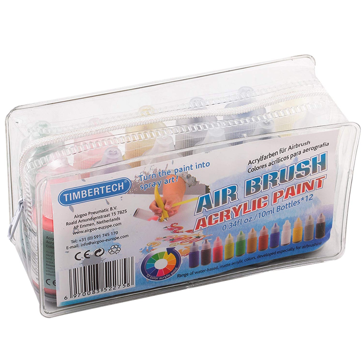 TIMBERTECH Acrylic Airbrush Paint, Professional 12x10ml Color Set of Acrylic Paint, Quick Drying Water Based, Rich Vivid Colors for Artists, Students, Beginners
