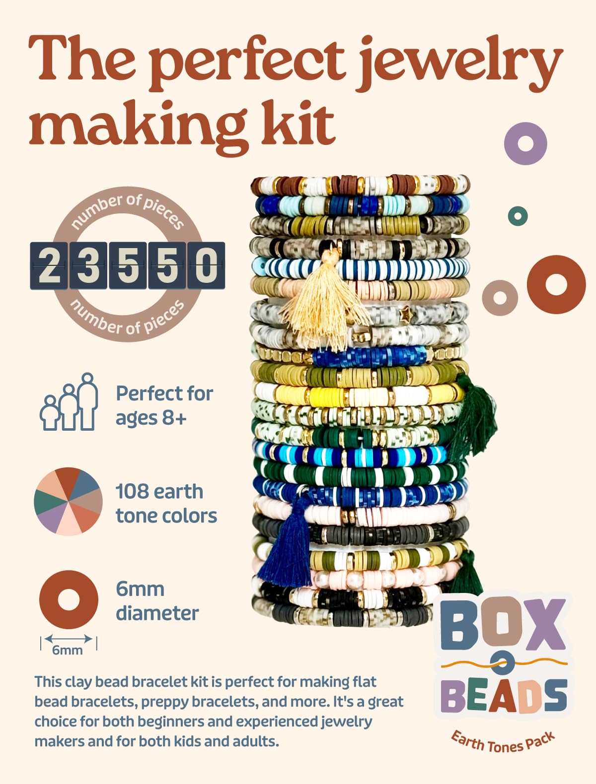Clay Beads Bracelet Making Kit, 23550 Pcs Box-O-Beads Friendship Bracelet, Earring and Jewelry Making Kit, 108 Color Clay Heishi and Letter Beads with Spacers Charms, Crafts Gift Pack for Girls