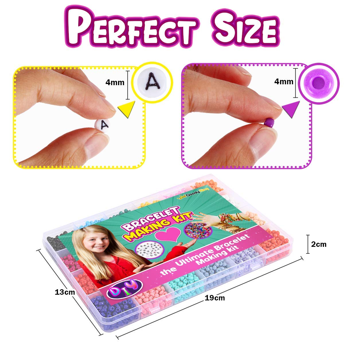 Goody King Jewelry Making Kit Beads for Bracelets - 5000+pcs Bead Craft Kit Set, Glass Pony Seed Letter Alphabet DIY Art and Craft - Gift for Her Women Kid Age 6 7 8 9 (4mm)