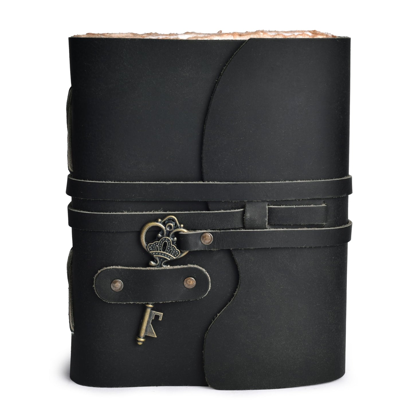 LEATHER VILLAGE Vintage Leather Journal – 200 Handmade Vintage Deckle Edge Paper – Leather bound Journal For Women Men – Vintage Key Closure - Book of Shadows - Black - 6X4 inches (A6)