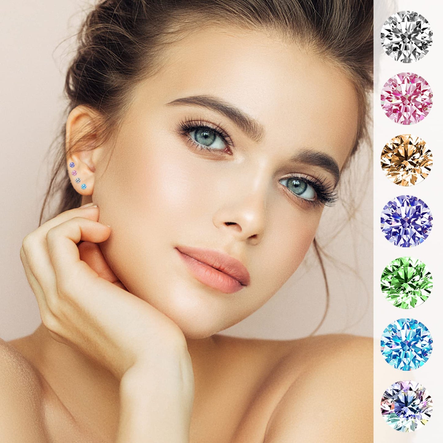 Plastic Earrings,80pcs Colorful Cubic Zirconia Earrings for Gril, medical grade plastic Post earrings for sensitive ears, 3mm stud earrings for women hypoallergenic