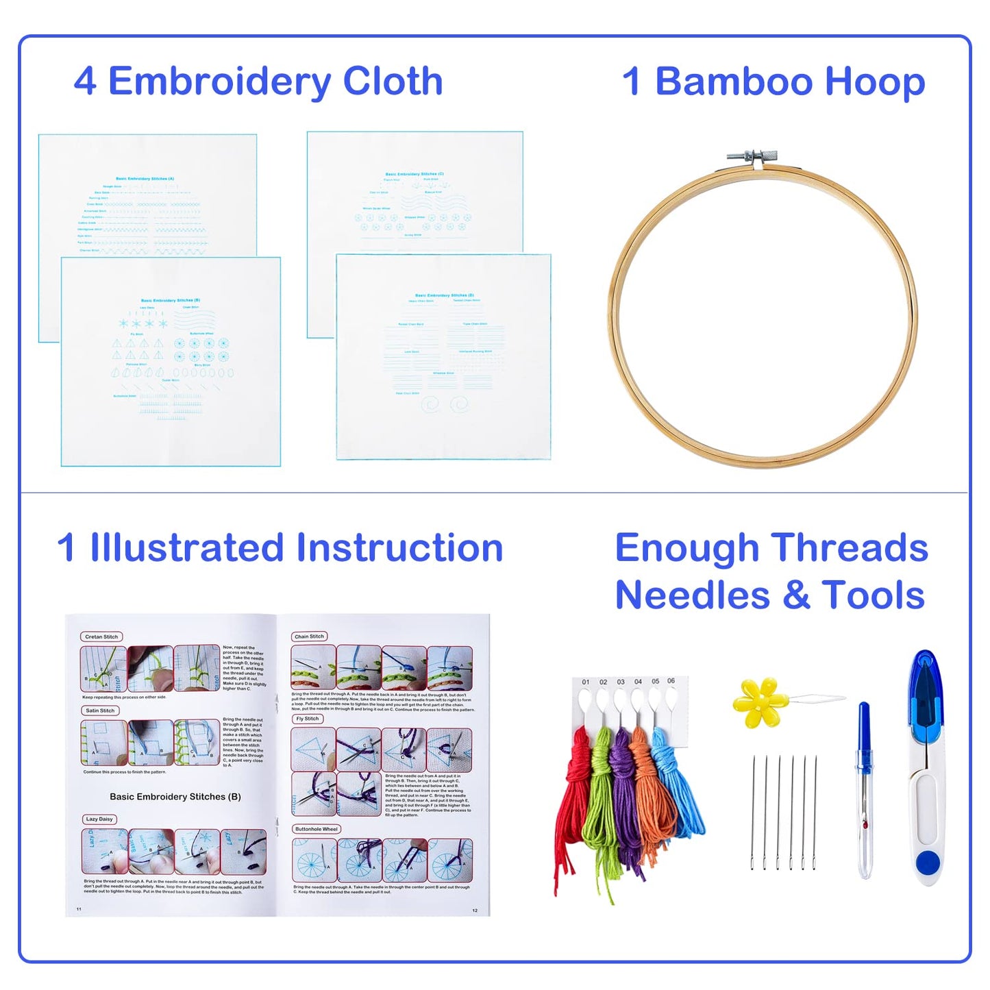 Beginners Embroidery Kit: Easy Stitch Tutorial for Embroidery Starters - Great Embroidery Dictionary for Beginners - Fun Craft for Adults Kids