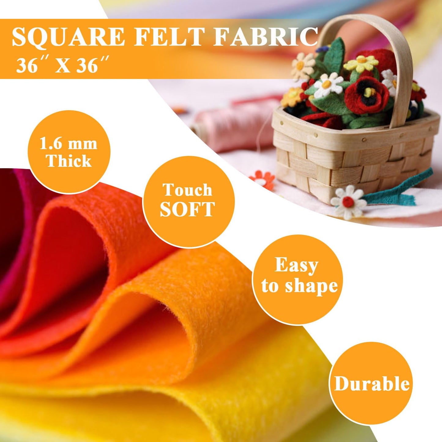 Baby Pink Felt Fabric 36" X 36"(1 Square Yard), 1.6mm Thick Soft and Durable Flexible Craft Felt by The Yard for Sewing DIY Art Craft Project Decorations