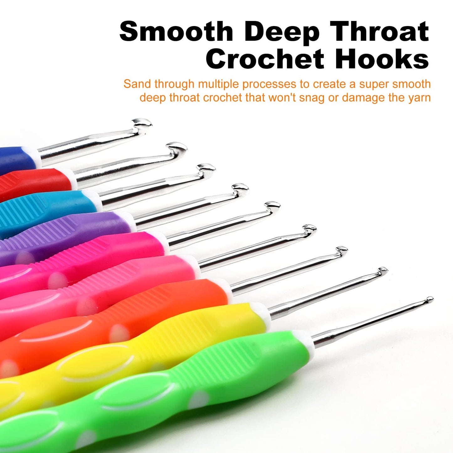 KOKNIT 9 Size Crochet Hooks Set, 2mm-6mm Large Ergonomic Grip Soft Handles and Aluminum Knitting Needles for Beginners
