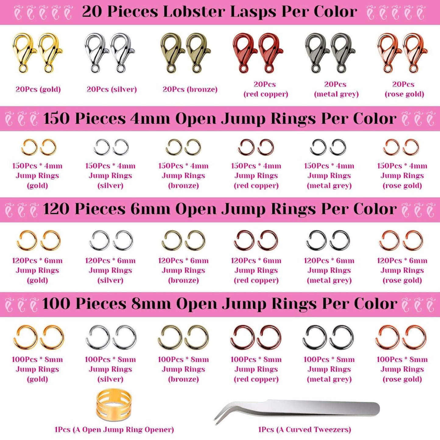 Jump Rings, 2340Pcs Open Jump Rings and Lobster Clasps Jewelry Making Supplies Kit for Necklace and Jewelry Repair
