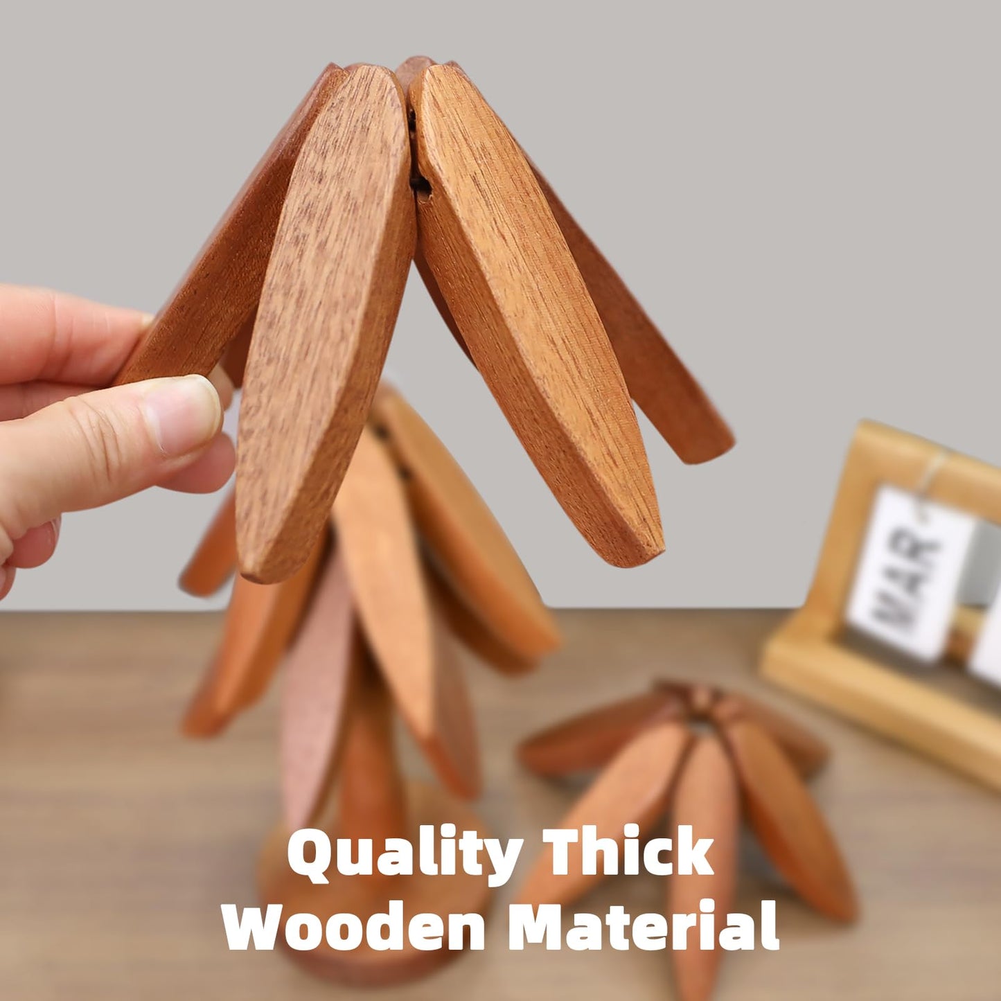 Wooden Trivets for Hot Dishes,Natural Foldable Kitchen Wooden Trivets for Hot Dishes - Tree Shape Trivet Set for Kitchen Counter Table Home Essentials