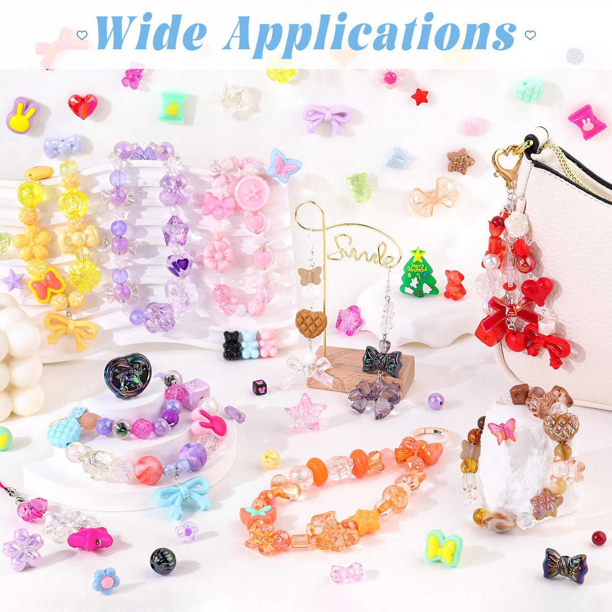 200-260PCS Rose Pink Assorted Acrylic Beads,Cute Beads for Bracelet Jewelry