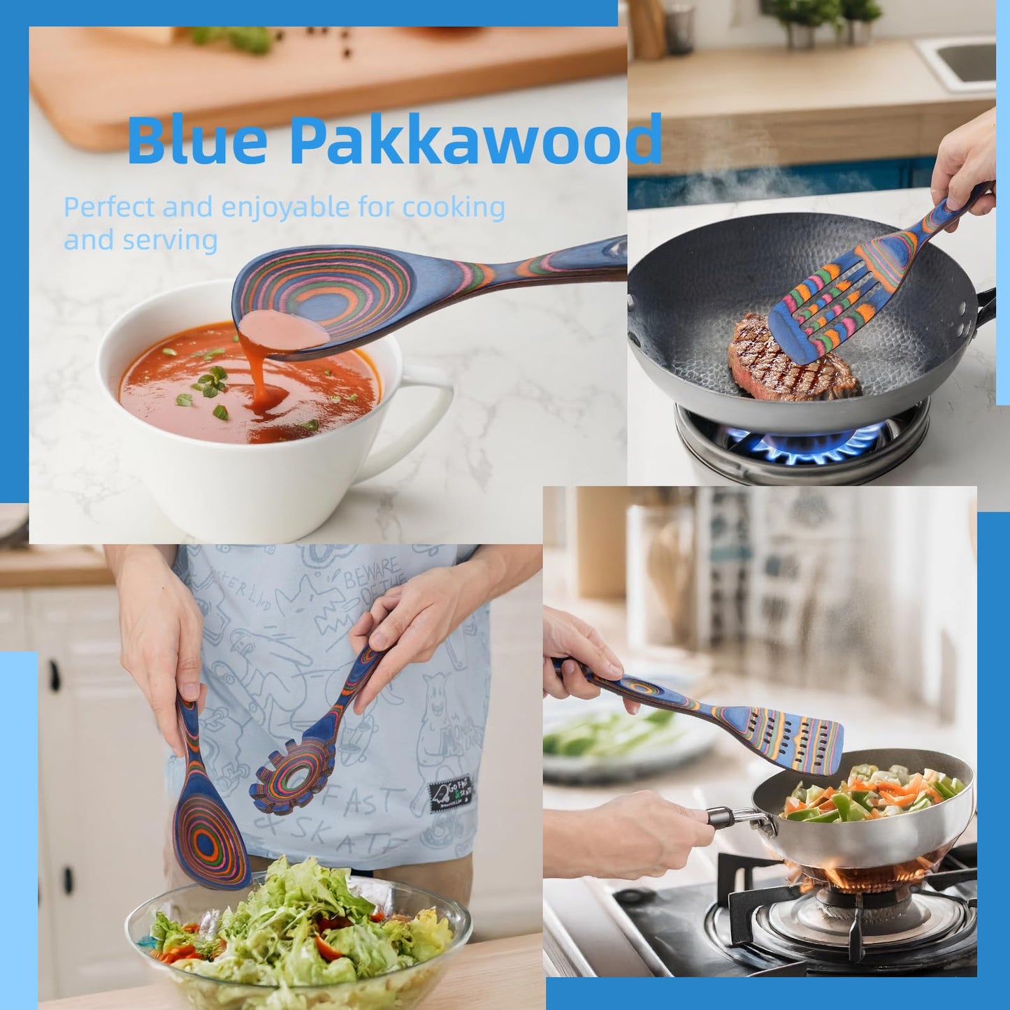 Pakkawood Wooden Cooking Utensils Set 7-Piece-Wooden Spoons for cooking, Wooden Utensil set with Ergonomic Non-Slip Handles, Heat-Resistant & Stylish Cooking Spoons, Non-Stick Spoon