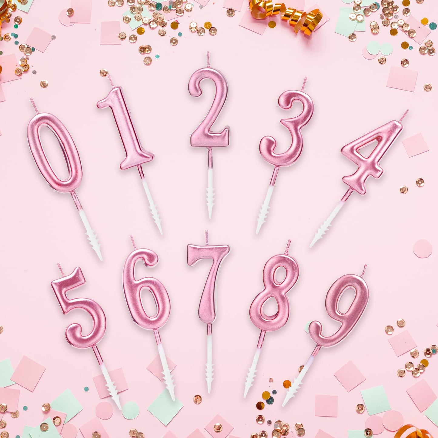 Beanlieve Rose Gold Birthday Candles - Cake Numeral Candles Number 0-9 Glitter Cake Topper Decoration for Birthday,Wedding Anniversary,Party Celebration(10 Pieces)