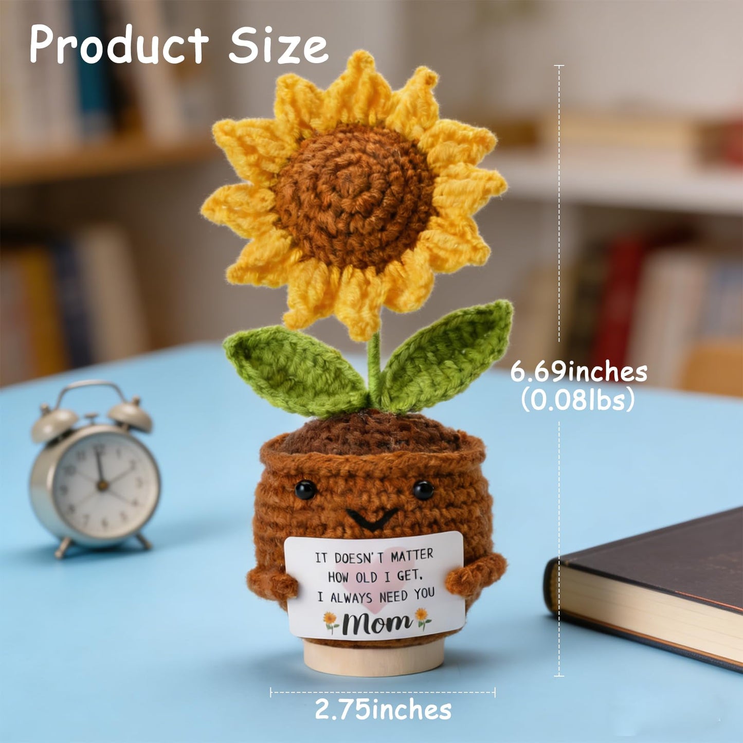 OEAGO Gifts for Mom Mothers Day: from Daughter Son Kids Mini Gifts for Mom Mama Handmade Crochet Cute Small Sunflowe Doll Gift Christmas Birthday Present Idea for Mother Knitted Decor 6.69 x 2.75inch