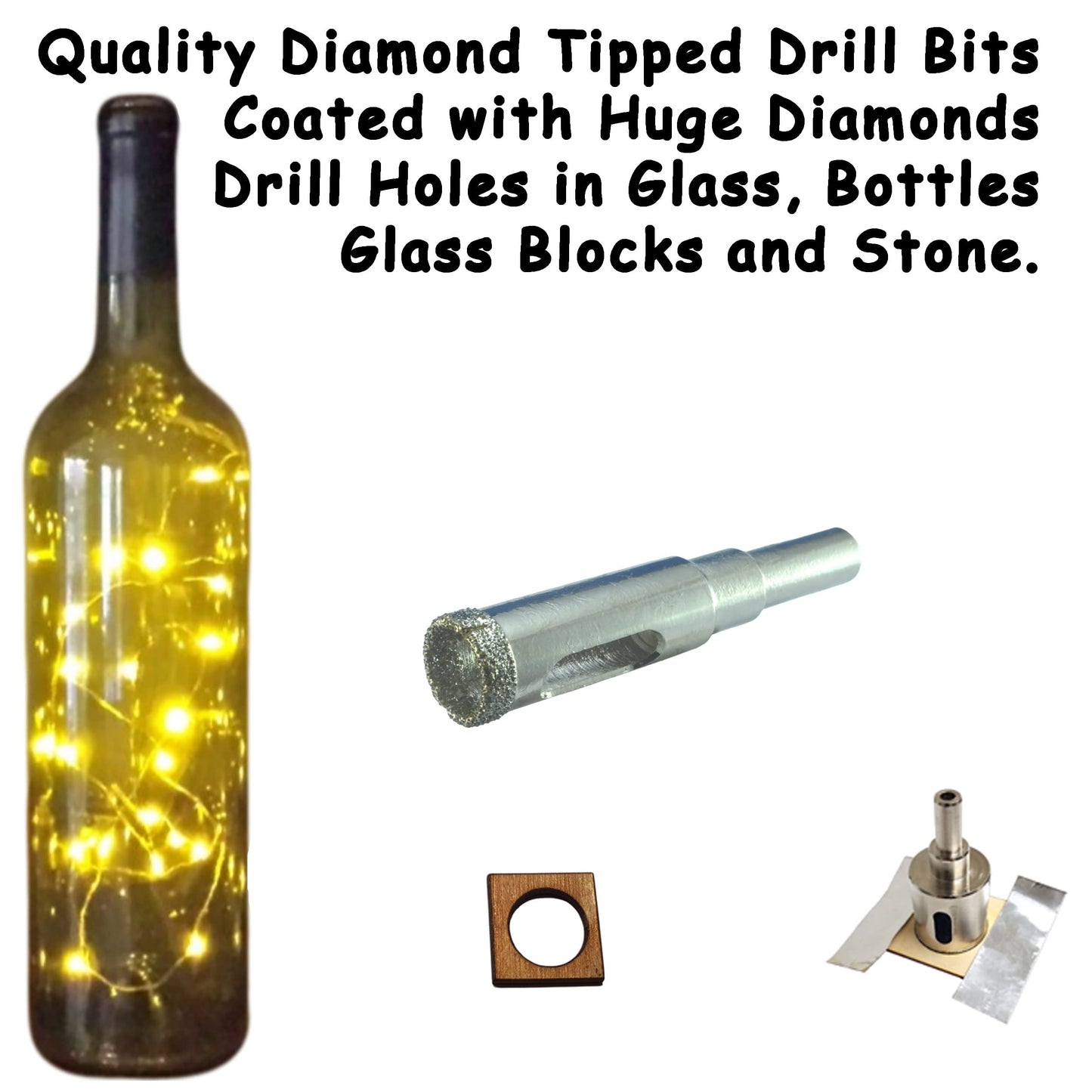 1/2" Glass Drill Bit for Bottles - Diamond Hole Saw for Bottle Lights & Lamp Kits - Drill Guide for Straight Holes