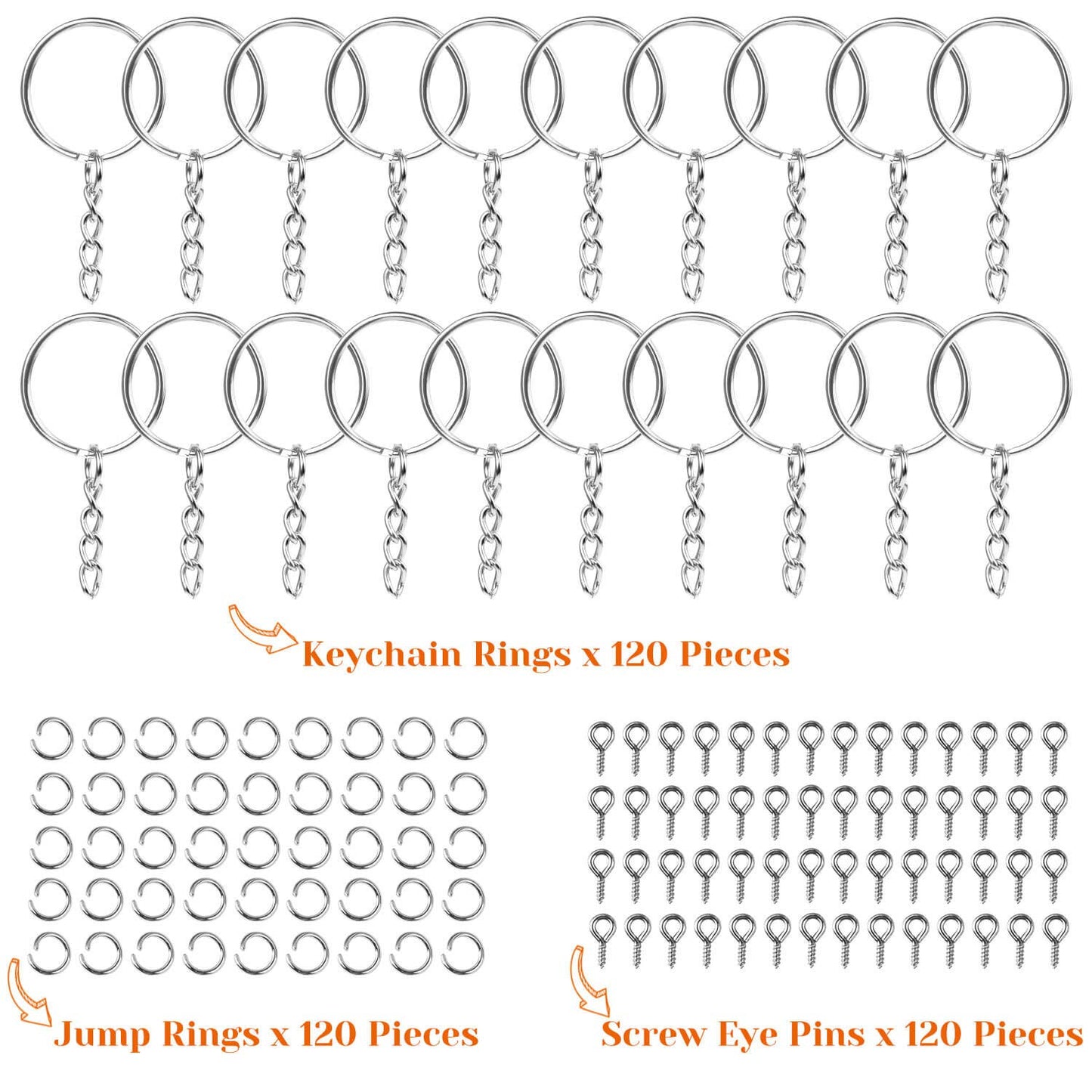 Audab 360Pcs Keychain Bulk, 120Pcs Keychain Rings with Chain and Open Jump Ring with Screw Eye Pins for Crafts and Jewelry Making