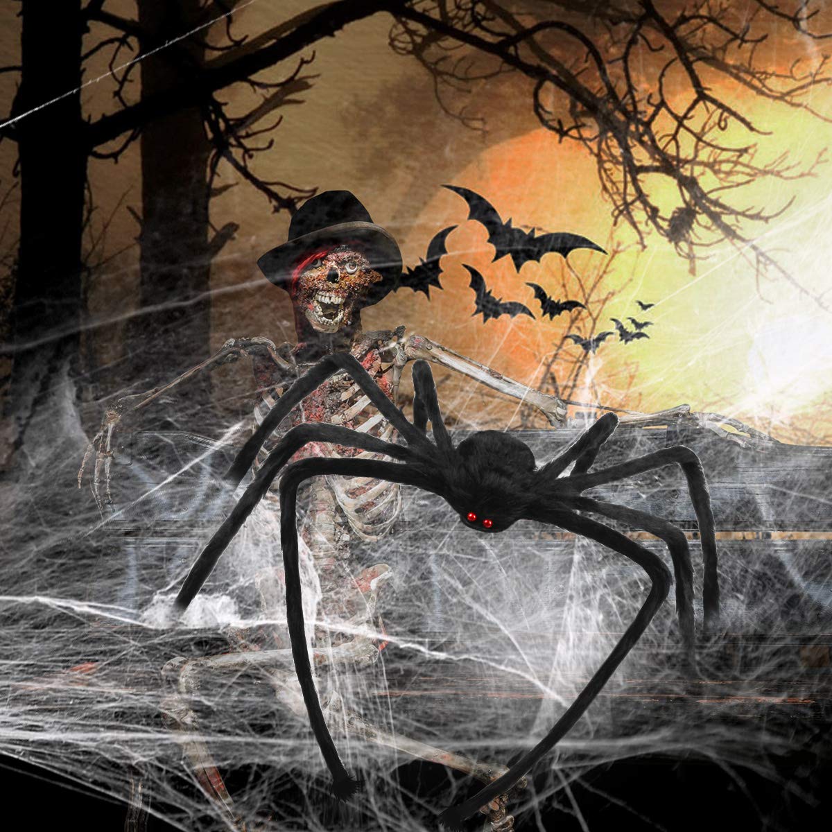 Halloween Giant Spider Decorations Outdoor: 6.6 Ft Scary Fake Spider Decor