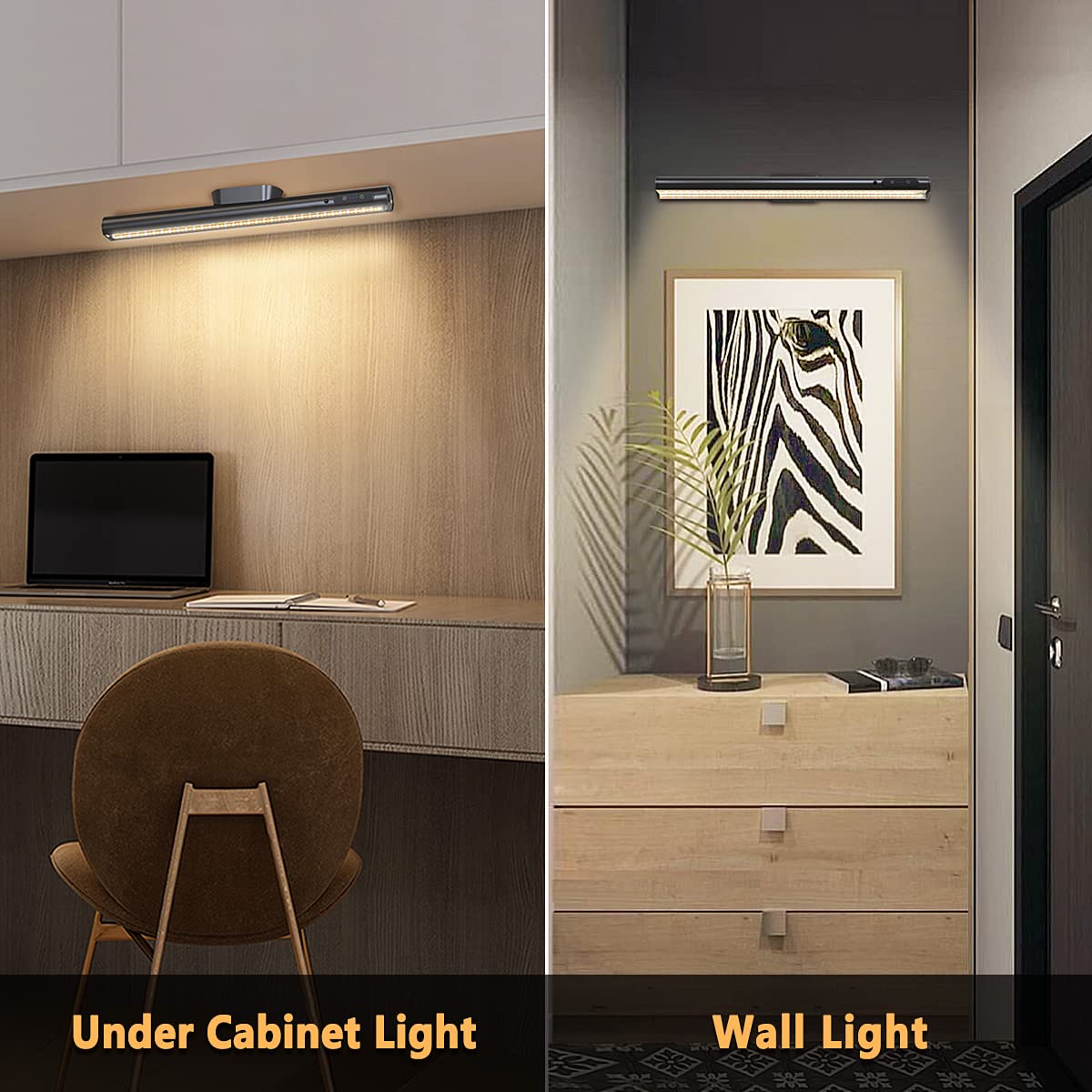 bravzurg Rechargeable Magnetic LED Light Bar with Remote, Under Cabinet Lighting Wireless, Battery Powered Operated Wall Strip Lights, Dimmable Desk Lamp for Mirror Closet Picture Kitchen – Black