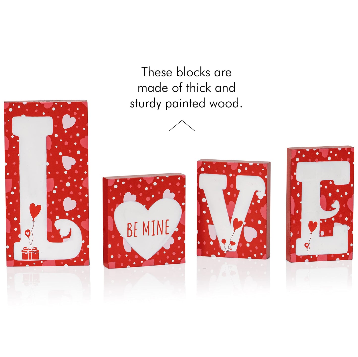 Ornativity Red Wooden Love Blocks - Valentine's Day Romantic Heart Wood Letters Block Decoration Sign with Hearts for Mantel Shelf over Fireplace, Table Top, Home and Office Decor 4Pcs