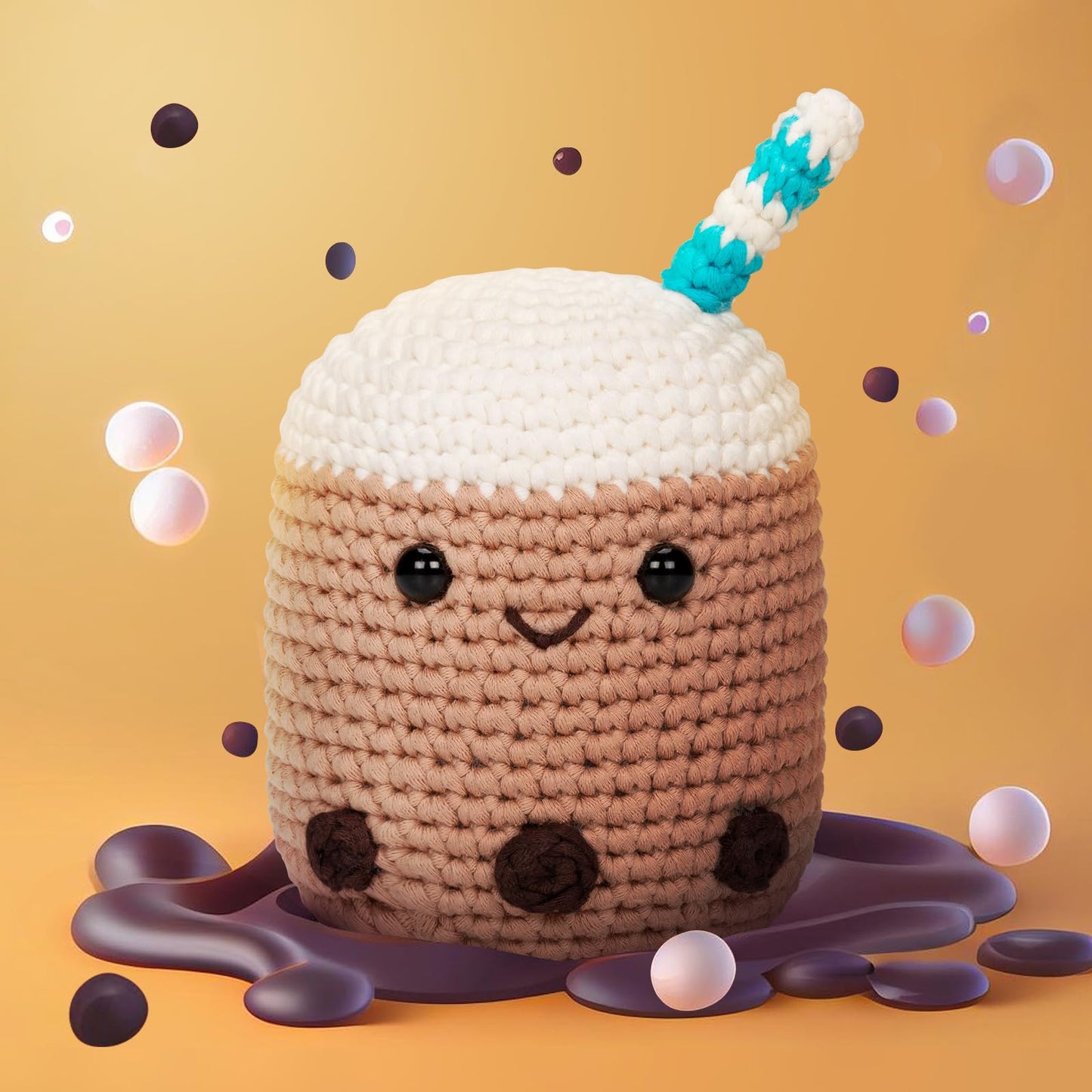 Crochet Kit for Beginners Level 1 with 40% Extra Pre-Started Easy Yarn, Step-by-Step Video Tutorials for Adults and Kids (Boba)