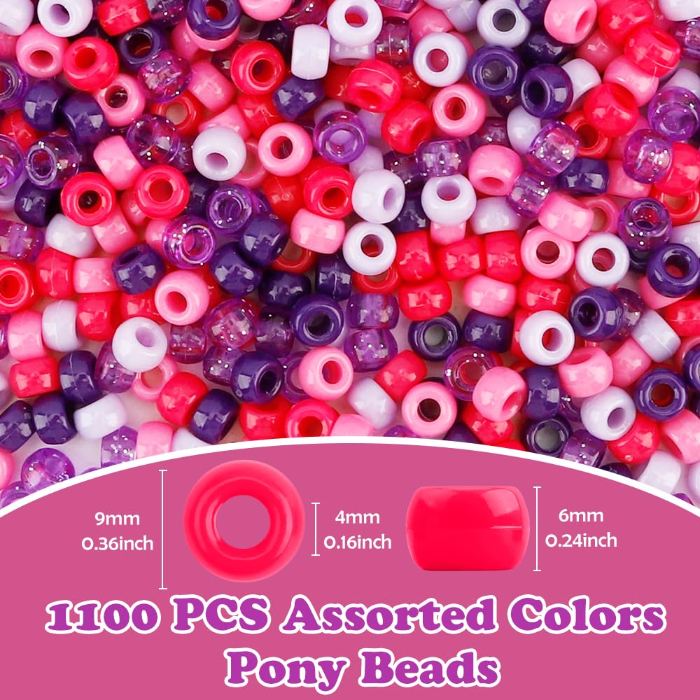 QPIXVB 1100pcs Pony Beads,Craft Beads,Hair Beads,Purple Beads for Bracelets,Christmas Beads,Small Bulk Beads,Beads & Bead Assortments,Bracelet Beads,Kandi Bracelet,Cuentas Para Pulseras