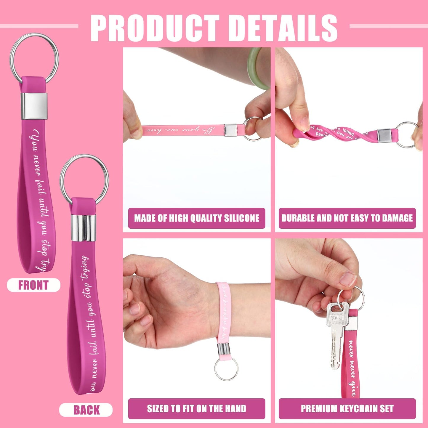 24 Pcs Galentines Party Favors Inspirational Quote Keychains Bulk for Women Men Gifts Motivational Keychain Ring(Pink)