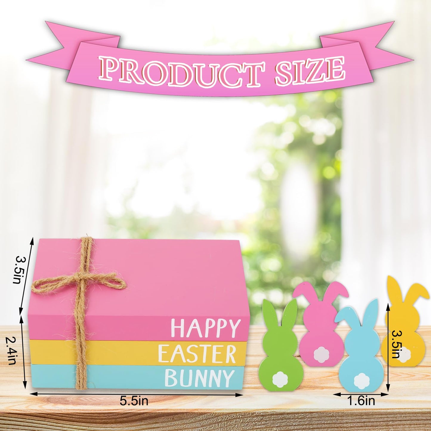 7Pcs Easter Wooden Tiered Tray Decor Pastel Happy Easter Bunny Faux Stacked Books Rabbit Table Centerpiece Block Signs for Spring Party Farmhouse Home Kitchen